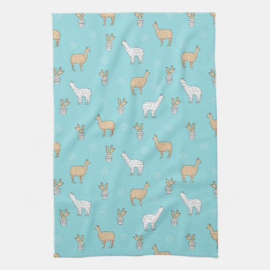 Cute Alpaca Llama Cactus Pattern Kitchen Towel