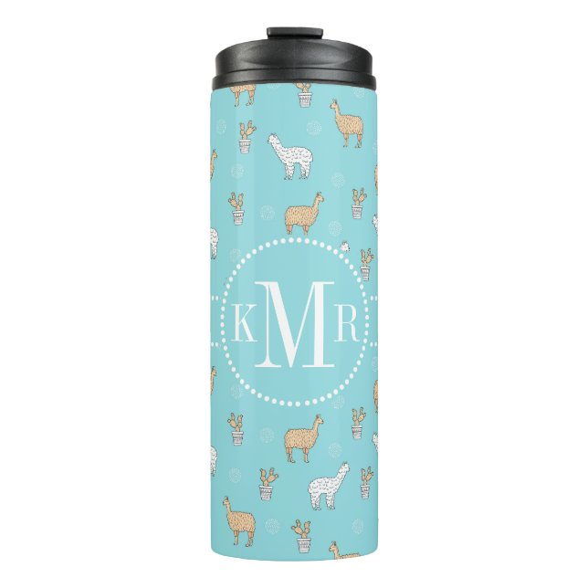 Cute Alpaca Llama Cactus Pattern Thermal Tumbler (Front)