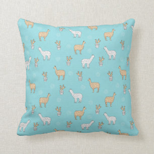 Cute Alpaca Llama Cactus Pattern Throw Pillow