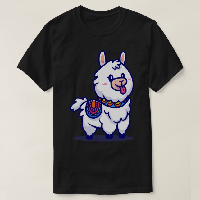 Cute Alpaca Llama Cartoon T-Shirt (Design Front)