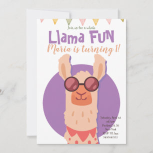 Cute Alpaca Llama Fun Kids Birthday Invitation