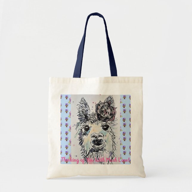 Cute Alpaca Llama Funny Thinking of You Tote Bag (Front)