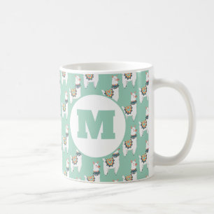 Cute Alpaca Llama Mint Green Monogram Coffee Mug