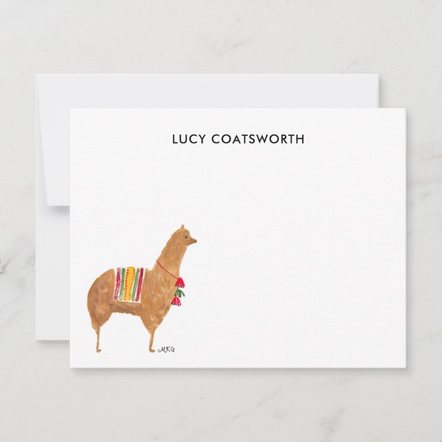 Cute Alpaca Monogram Boho Animal Artwork Card (Front)