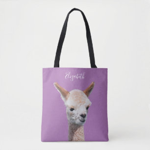 Cute Alpaca, Personalize Name, Lavender Tote Bag