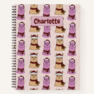 Cute alpaca seamless pattern personalized name notebook