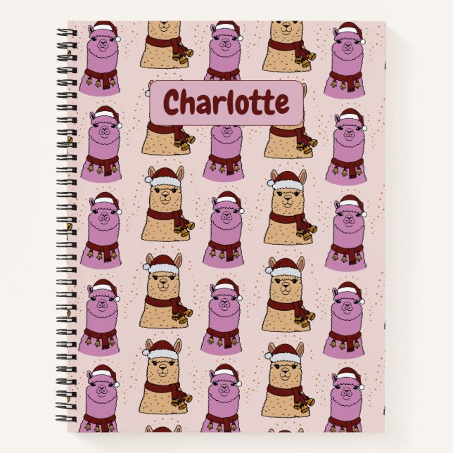 Cute alpaca seamless pattern personalized name notebook (Front)