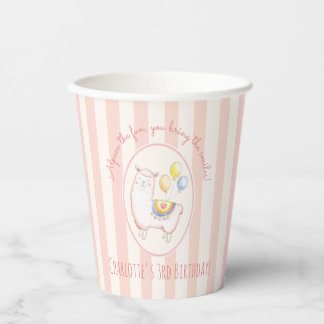 Cute Alpaca with Balloon Blush Pink Kids Birthday Paper Cups