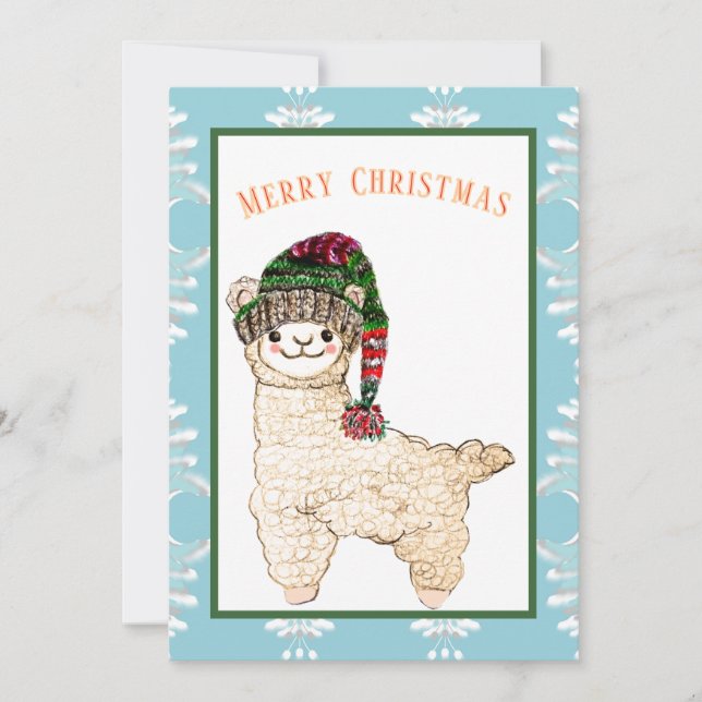 Cute alpaca with festive hat holiday card (Front)