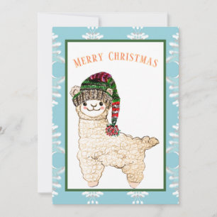 Cute alpaca with festive hat holiday card