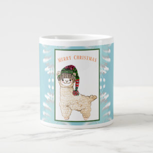 Cute alpaca with festive hat large coffee mug