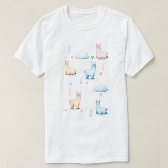 Cute Alpacas and Clouds T-Shirt (Design Front)