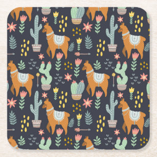 Cute Alpacas Pattern Square Paper Coaster