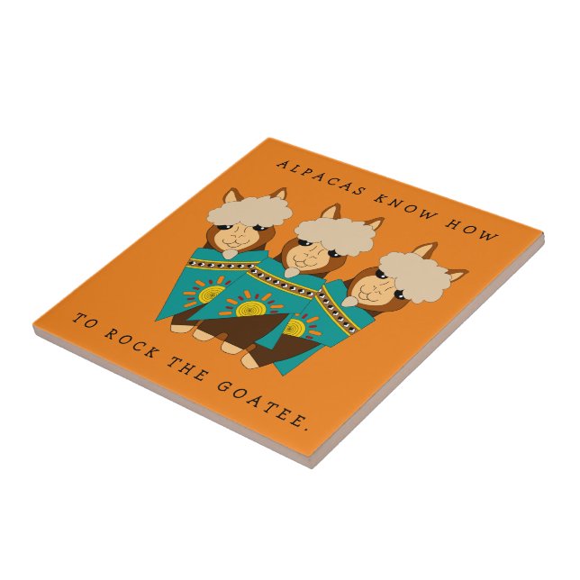 Cute Alpacas Rocking Goatees & Teal Serapes Tile (Side)