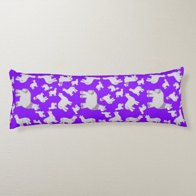 Cute Alpacas with glitter bubbles flowers fun Body Pillow (Back)