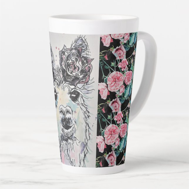 Cute Alpacca Llama Rose Aquarelle Latte Mug (Angle droit)