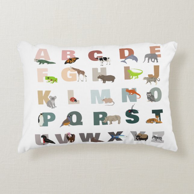 Cute Alphabet ABC Animals Accent Pillow (Front)