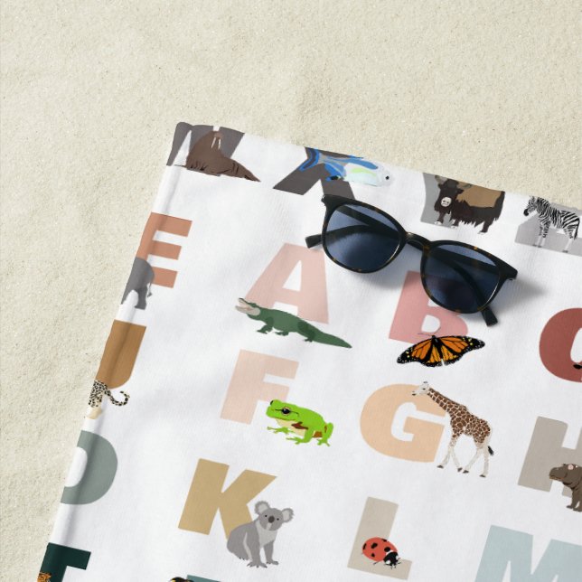 Cute Alphabet ABC Animals Beach Towel (In Situ)