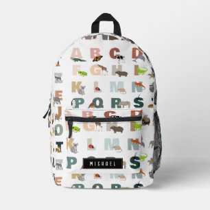 Cute Alphabet ABC Animals Custom Name School Printed Backpack