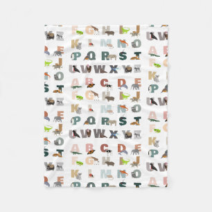 Cute Alphabet ABC Animals Fleece Blanket