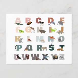 Cute Alphabet ABC Animals Holiday Postcard