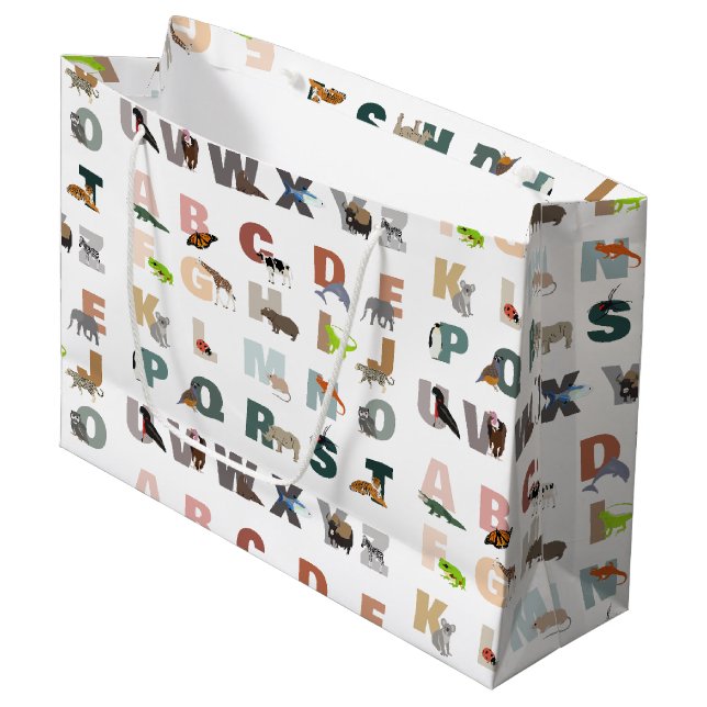 Cute Alphabet ABC Animals Large Gift Bag (Front Angled)