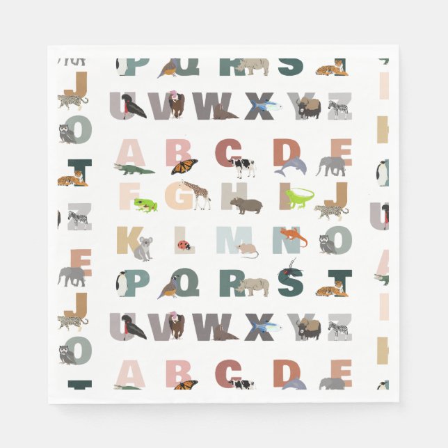 Cute Alphabet ABC Animals Napkin (Front)