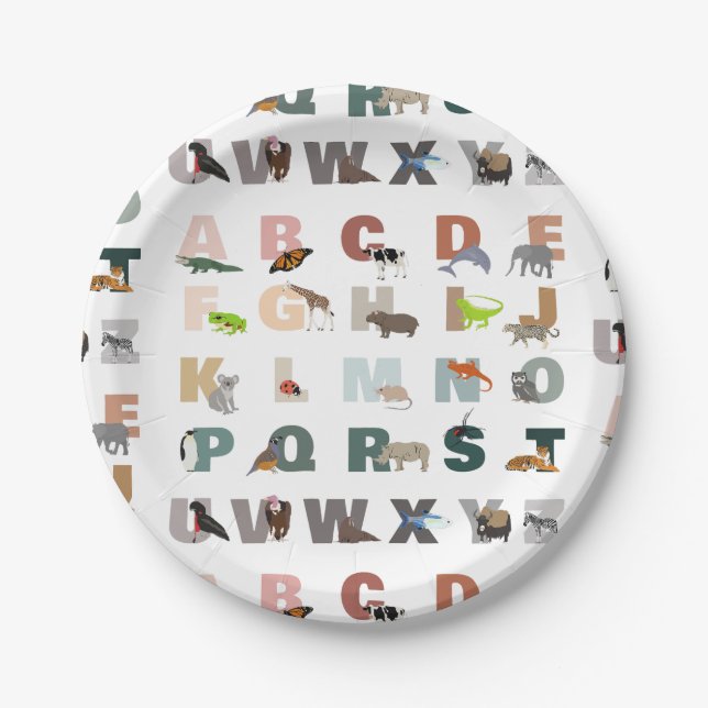Cute Alphabet ABC Animals Paper Plate (Front)