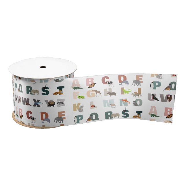 Cute Alphabet ABC Animals Satin Ribbon (Spool)