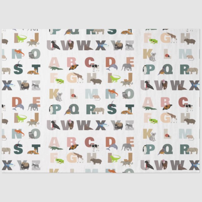 Cute Alphabet ABC Animals Tissue Paper (Front)