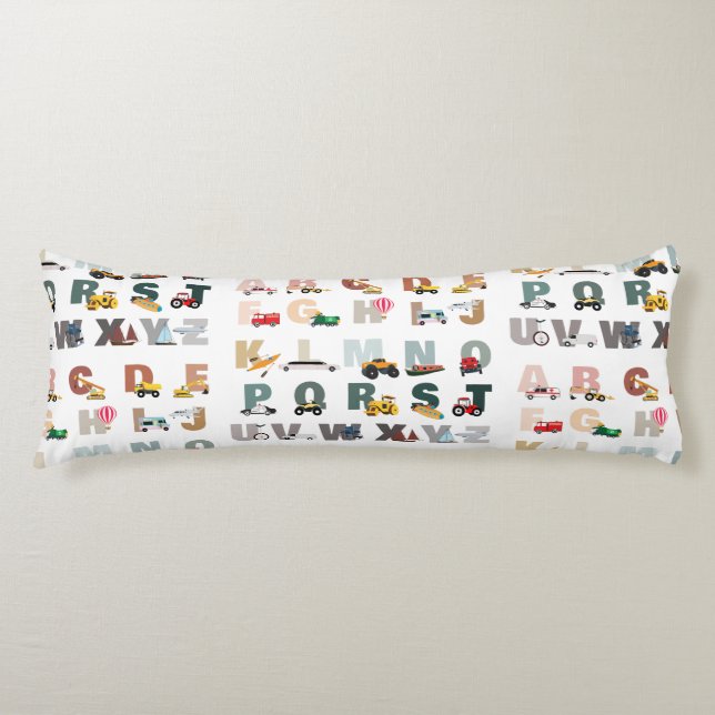 Cute Alphabet ABC Trucks, Transportation Vehicles Body Pillow (Front)