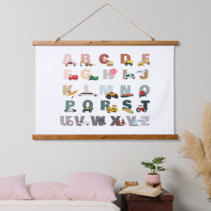 Cute Alphabet ABC Trucks, Transportation Vehicles Hanging Tapestry