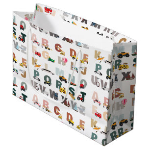 Cute Alphabet ABC Trucks, Transportation Vehicles Large Gift Bag