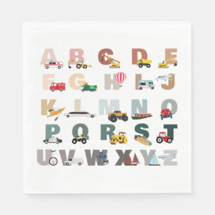 Cute Alphabet ABC Trucks, Transportation Vehicles Napkin