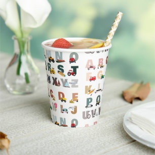 Cute Alphabet ABC Trucks, Transportation Vehicles Paper Cups