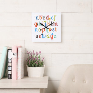 Cute Alphabet Design Square Wall Clock