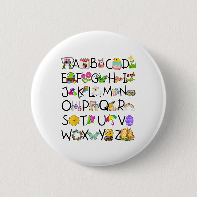 Cute Alphabet Funny Easter Day Abc Alphabet Egg Ra 2 Inch Round Button (Front)