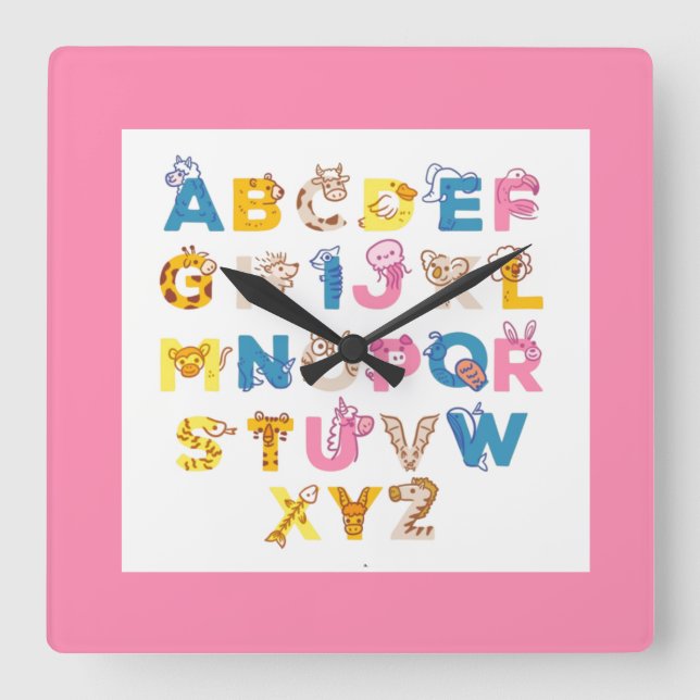 Cute Alphabet Square Wall Clock (Front)