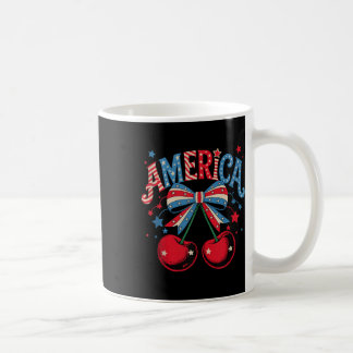Cute America Cherries Coquette Bow Cherry 4th Of J Coffee Mug
