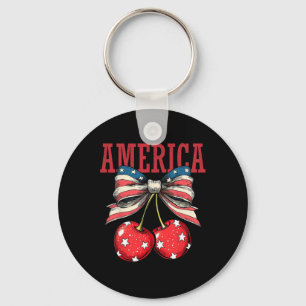 Cute America Cherries Coquette Bow Funny Cherry 4t Keychain