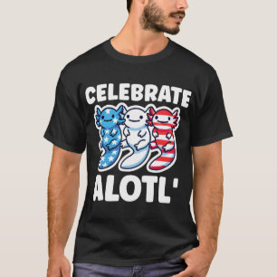 Cute American Axolotls 4th Of July Red White Blue  T-Shirt