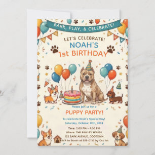 Cute American Bully Dog Birthday Party Invitation
