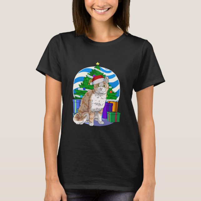 Cute American Curl Cat Santa Christmas T-Shirt (Front)