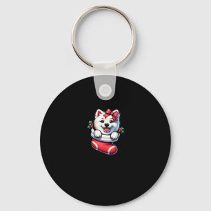 Cute American Eskimo Christmas Stocking Classic T- Keychain