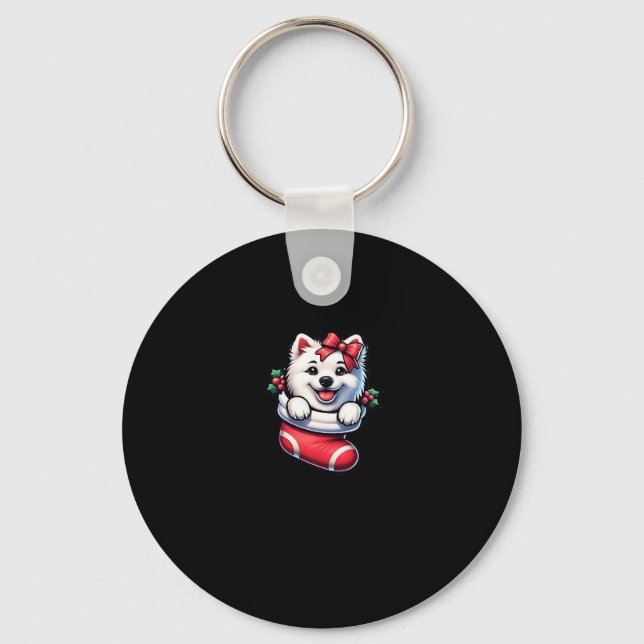 Cute American Eskimo Christmas Stocking Classic T- Keychain (Front)