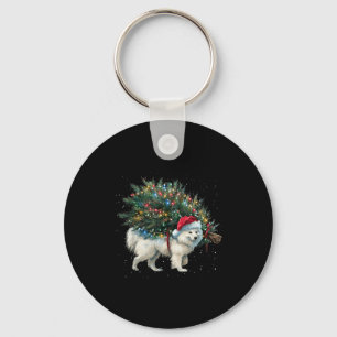 Cute American Eskimo Dog In A Christmas Tree For M Keychain