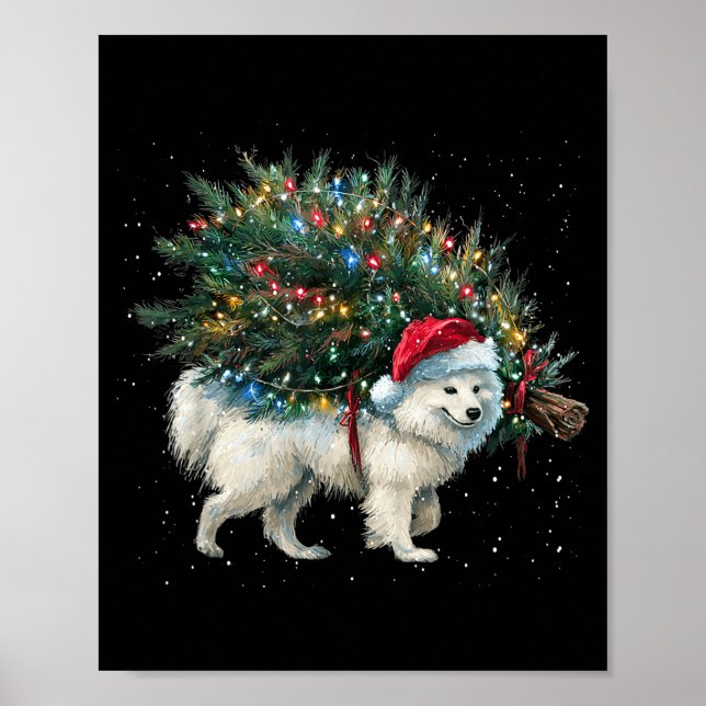 Cute American Eskimo Dog In A Christmas Tree For M Poster (Front)