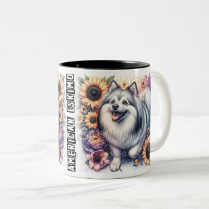 Cute American Eskimo Dog Wrap Two-Tone Coffee Mug