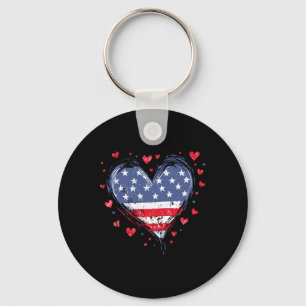 Cute American Flag Heart Usa Patriotic Womens 4th Keychain