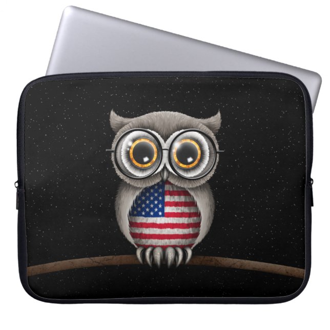 Cute American Flag Owl Wearing Glasses Laptop Sleeve (Front)
